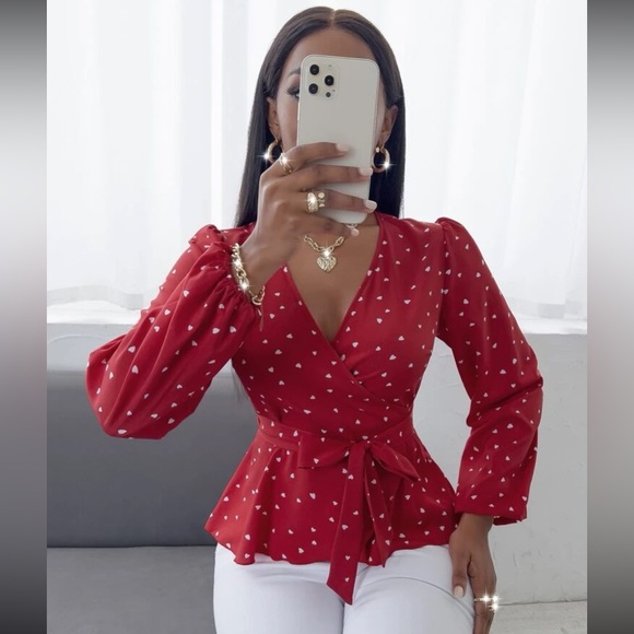 Hearts print belted peplum blouse - Picture 11 of 16